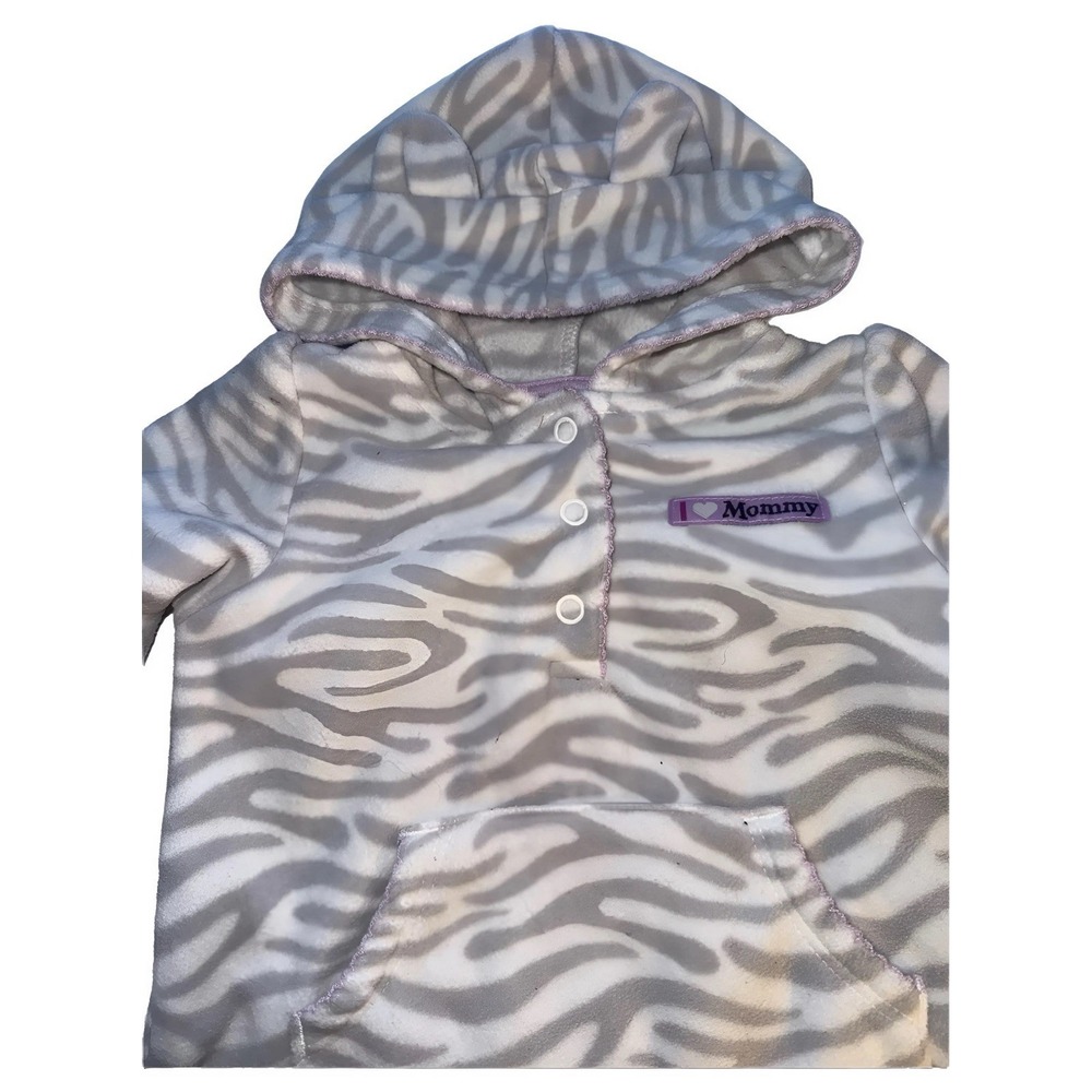 Just One You by Carters Baby 9M Fleece Zebra Hooded Romper Gray I Love Mommy